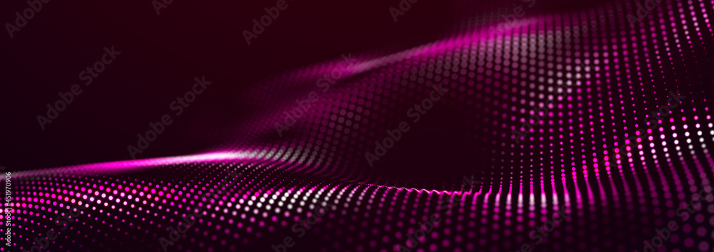 Beautiful curved wave on a dark background. Digital technology background. Concept of network. 3D Beautiful curved wave on a dark background. Digital technology background. Concept of network. 3D