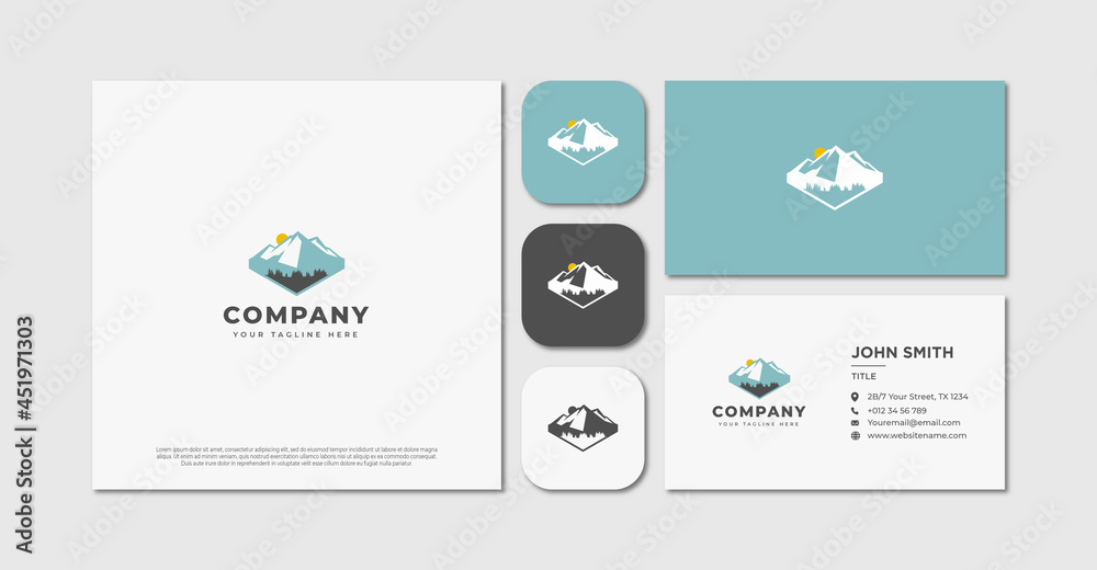 Modern minimalist mountain logo and business card