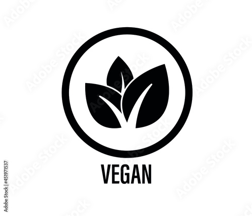 Vegan food vector icon. Organic, biological, eco symbol. Vegan, meat-free, healthy, fresh and nonviolent food. Leafy vector illustration for printing on food packaging.