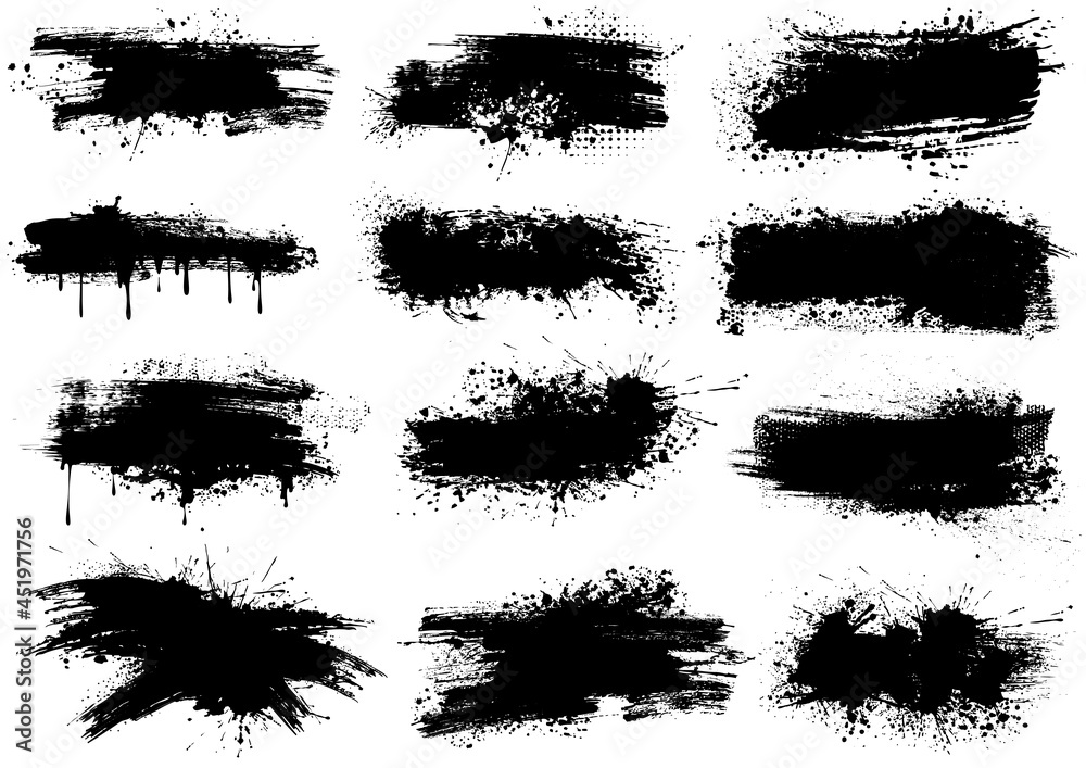 Ink Splashes Brush Strokes - Black Abstract Illustrations Isolated on White Background as a Source for Your Graphic Projects, Vector