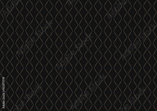 Black Diamond Seamless Pattern - Dark Repetitive Background with Lined Rhombus Shapes and Three-Dimensional Shadows, Vector Illustration