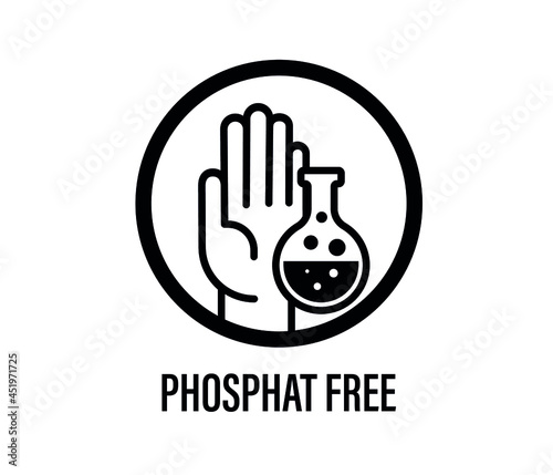 Phosphate free vector icon. Vector chemical test tube seal, phosphate free product warranty seal.