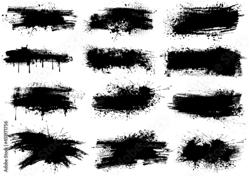 Ink Splashes Brush Strokes - Black Abstract Illustrations Isolated on White Background as a Source for Your Graphic Projects, Vector