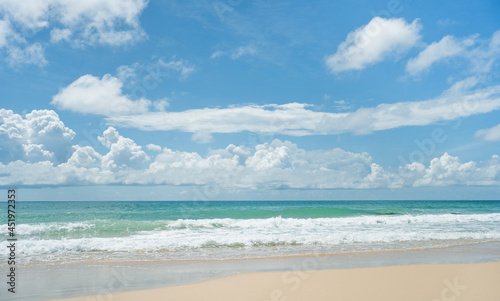 Amazing dramatic blue sky and clouds daylight.Beautiful Landscape views popular beach waves and sea background. 