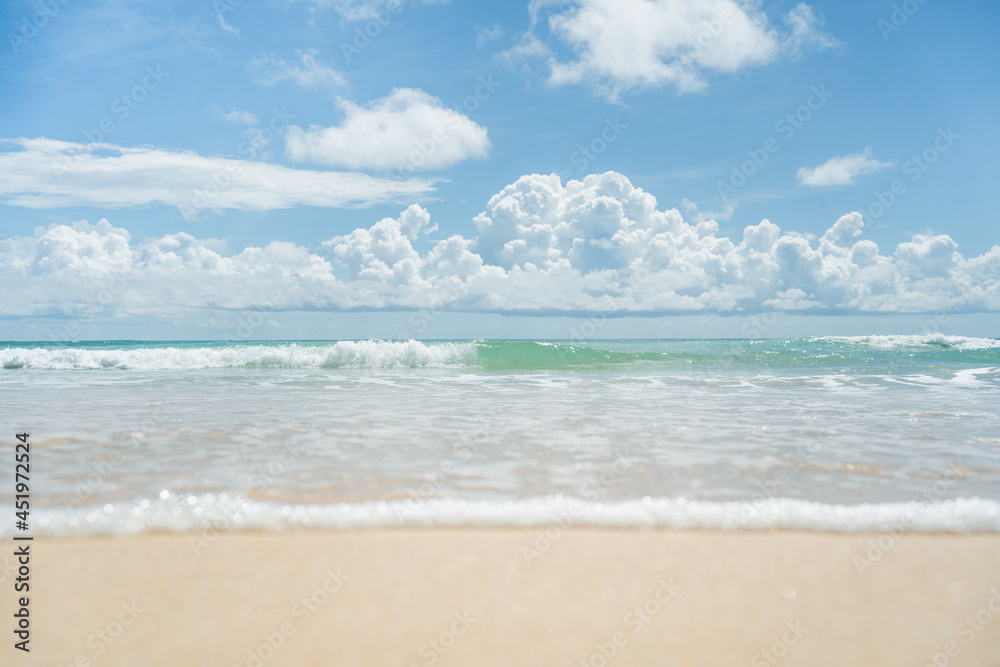 Beautiful Landscape views popular beach waves and sea background. Fantastic colorful sunset on summer.