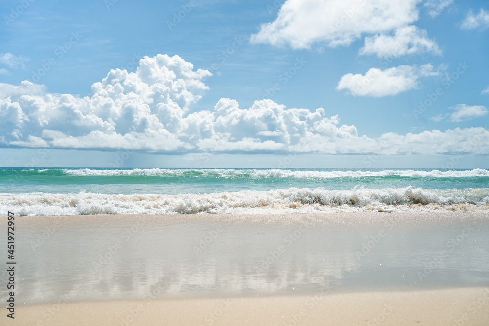 Beautiful Landscape views popular beach waves and sea background. Fantastic colorful sunset on summer.