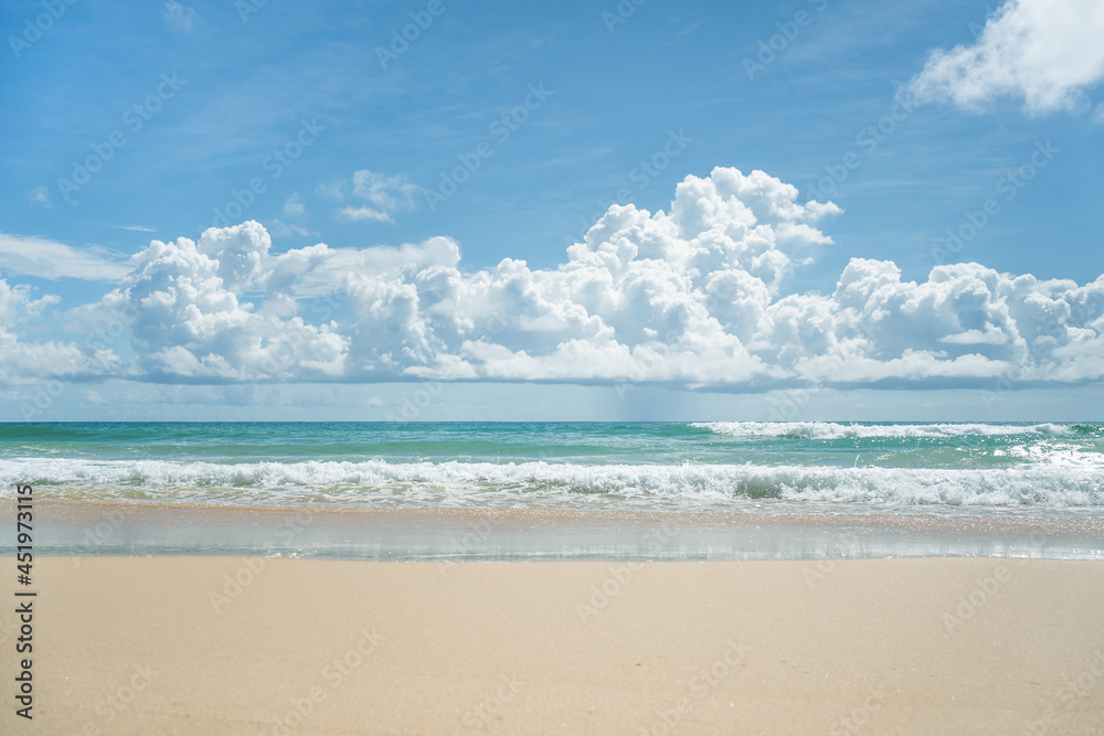 Amazing dramatic blue sky and clouds daylight.Beautiful Landscape views famous beach waves and sea background. 