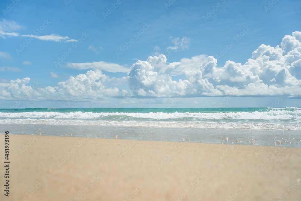 Amazing dramatic blue sky and clouds daylight.Beautiful Landscape views famous beach waves and sea background. 