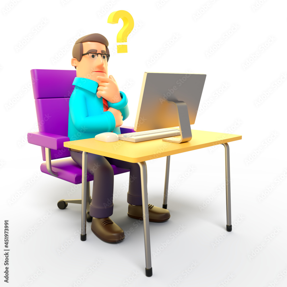 Cartoon office man thinking