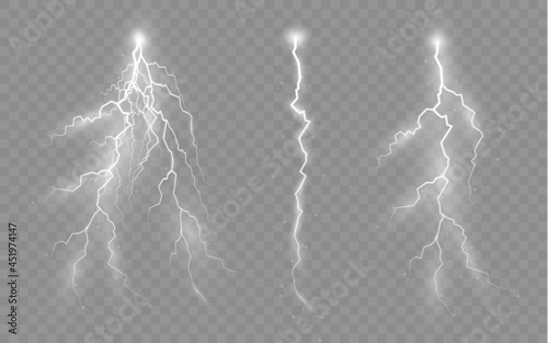 Set of zippers, thunderstorm and effect lightning.