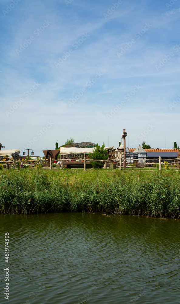A pond in a summer park without people. 15 August 2021, Baranovichi, Belarus A pond in a summer park without people. 15 August 2021, Baranovichi, Belarus