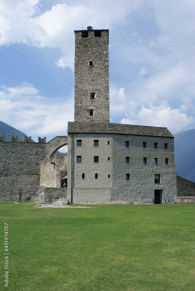 Bellinzona, Switzerland: view of Castelgrande castle and courtyard