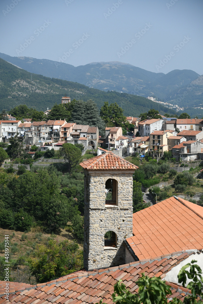 Panoramic view of Trecchina, a medieval town in the Basilicata region in Italy.