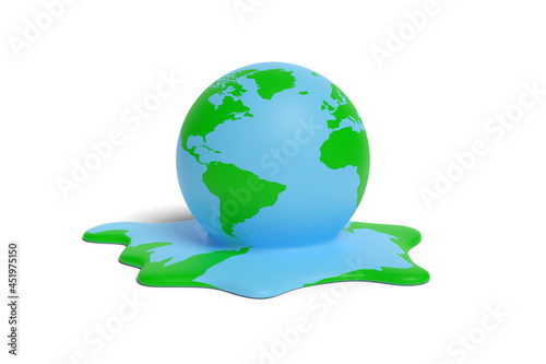Planet earth melting isolated on white background. Global warming concept. 3d illustration.