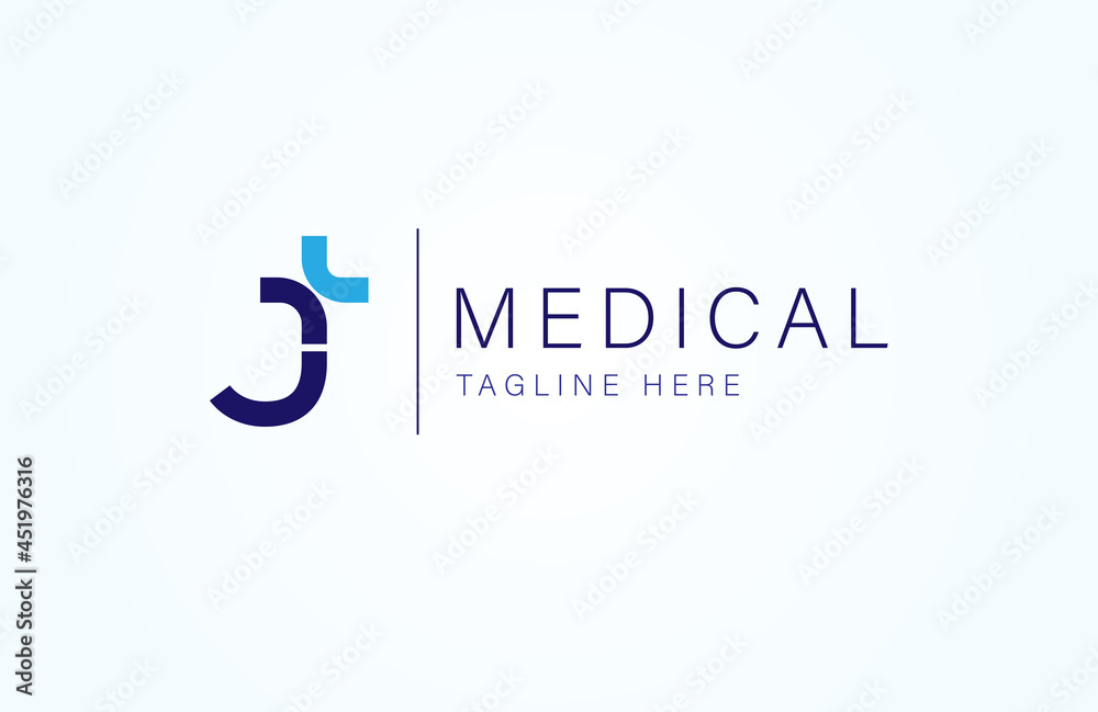 Medical logo. letter J with medical cross icon combination, cross logo design template  element, vector illustration