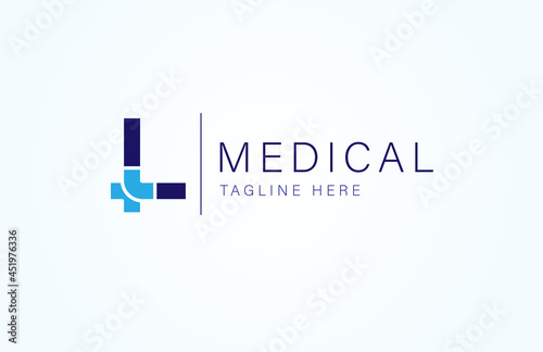 Medical logo. letter L with medical cross icon combination, cross logo design template  element, vector illustration