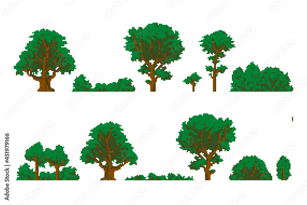 Fototapeta premium pixel art trees set vector element collection