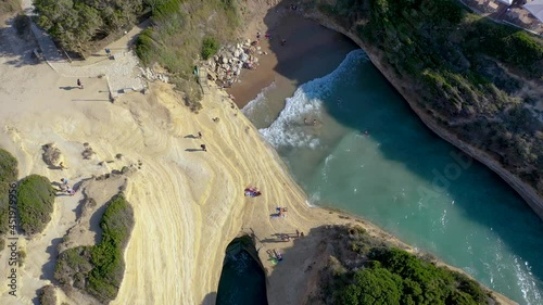 4k footage of Kanali tou Erota - Channel of Love in Sidari settlement in northern part of the island of Corfu, Greece photo