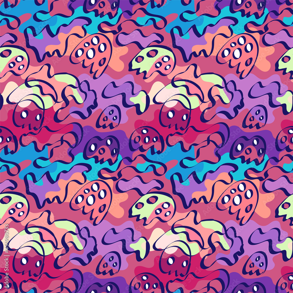 Naklejka premium Abstract creative seamless artwork with unique hand drawn pattern and colorful spots