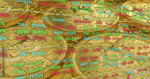 Stock market data processing against golden bitcoins.