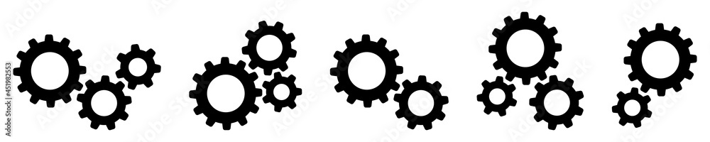 Set of gears icons. Setting gears icon, cogwheel group. Settings. Vector illustration. Set of gears icons. Setting gears icon, cogwheel group. Settings. Vector illustration.