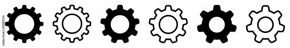Set of gears icons. Cogwheel. Settings. Black and contour gears. Vector illustration. Set of gears icons. Cogwheel. Settings. Black and contour gears. Vector illustration.