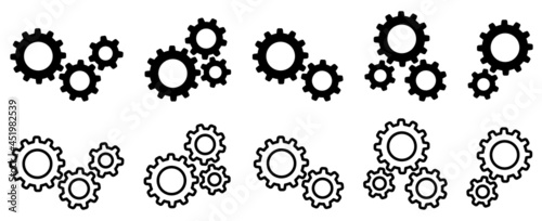 Set of gears icons. Setting gears icon, cogwheel group. Settings. Vector illustration.