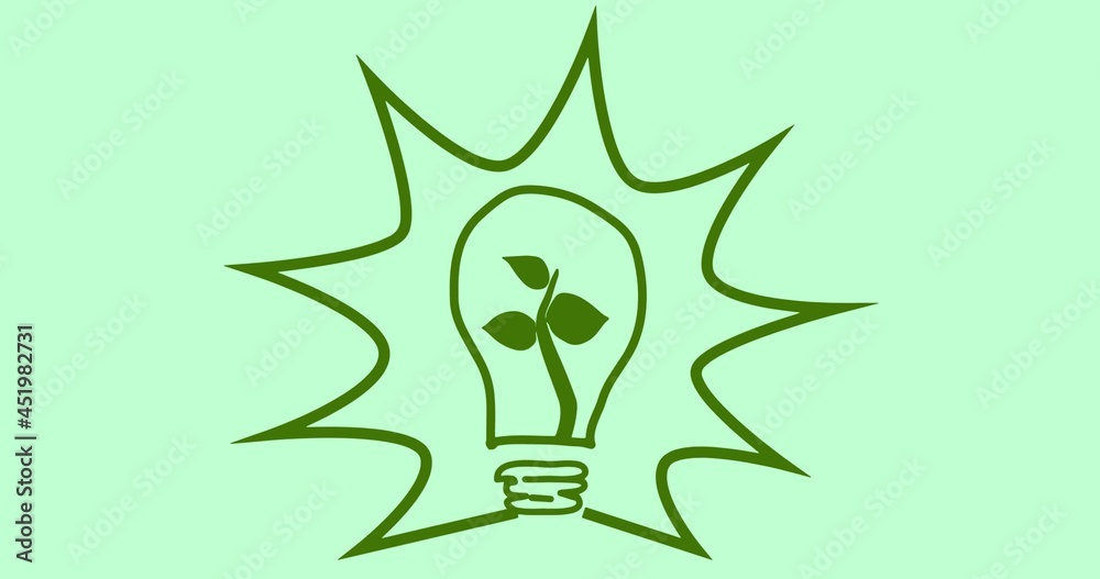 Composition of plant light bulb logo over green background Composition of plant light bulb logo over green background
