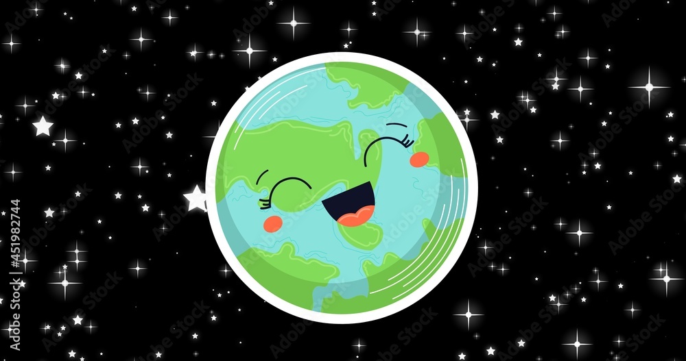 Naklejka premium Composition of laughing globe on starry night sky background