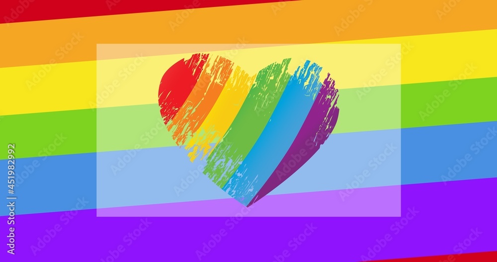 Rainbow heart over rainbow stripes background
