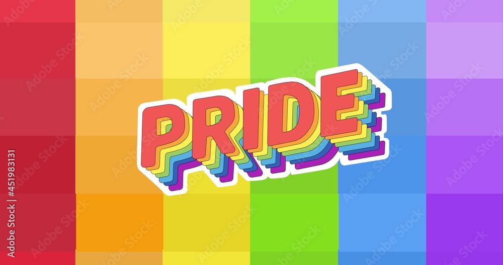 Pride text over rainbow stripes background