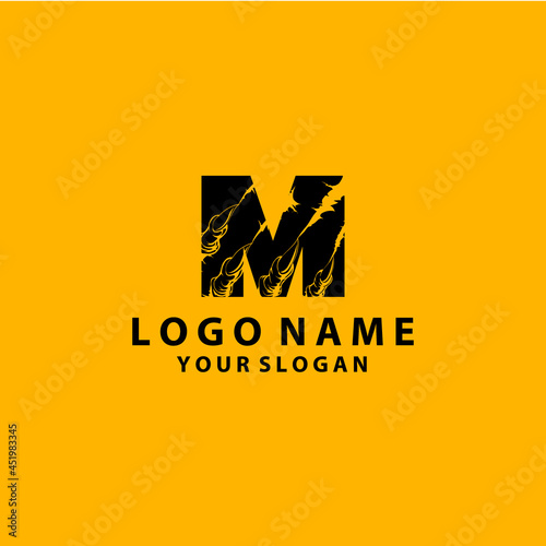 grunge initial letter M icon, scratch effect. modern template logo design