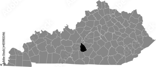 Black highlighted location map of the Green County inside gray map of the Federal State of Kentucky, USA