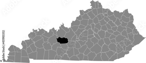 Black highlighted location map of the Grayson County inside gray map of the Federal State of Kentucky, USA