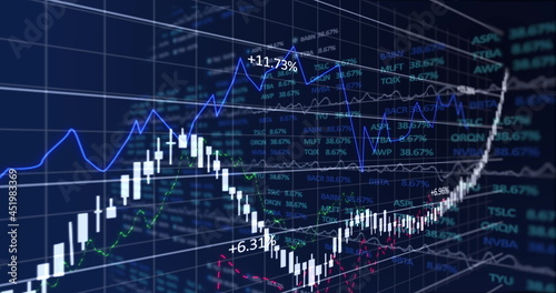 Image of stock market display with stock market tickers and graphs 4k