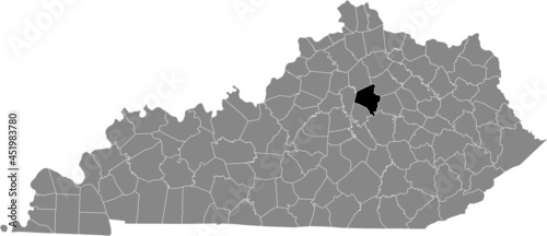 Black highlighted location map of the Fayette County inside gray map of the Federal State of Kentucky, USA