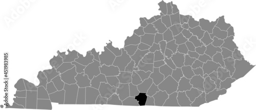 Black highlighted location map of the Cumberland County inside gray map of the Federal State of Kentucky, USA