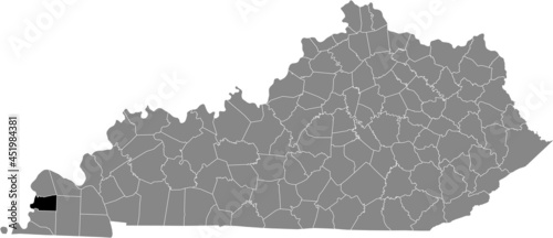 Black highlighted location map of the Carlisle County inside gray map of the Federal State of Kentucky, USA