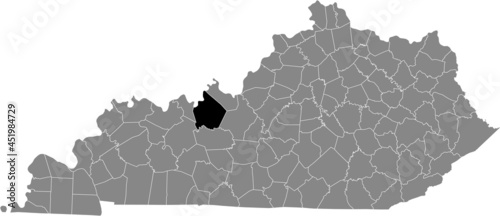 Black highlighted location map of the Breckinridge County inside gray map of the Federal State of Kentucky, USA