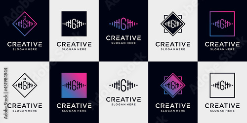 Set bundle music logo design collection initial letter g with unique concept Premium Vector