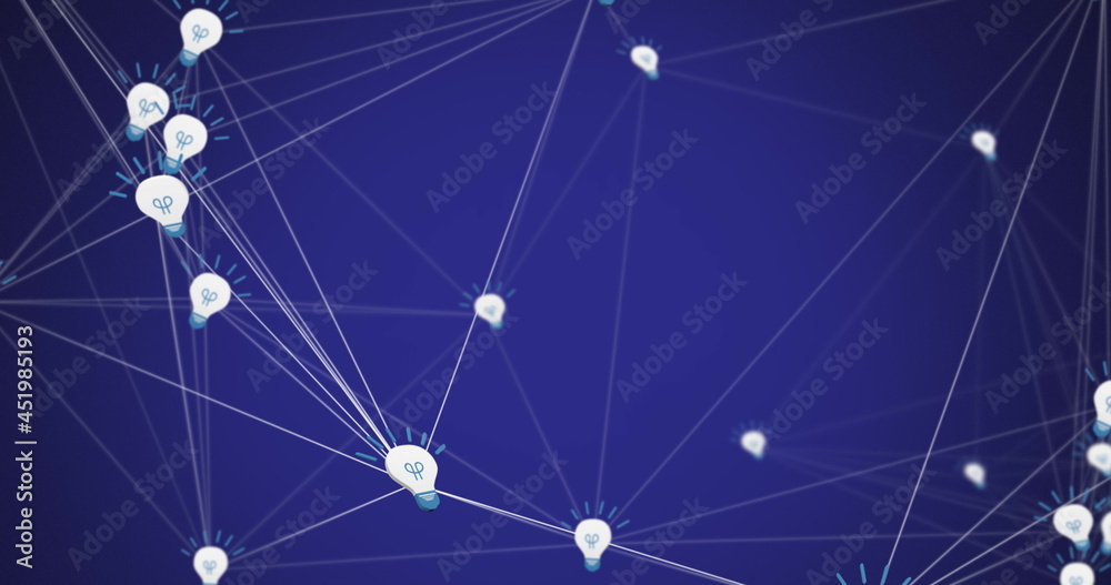 Digital image of network of bulb icons against blue background Digital image of network of bulb icons against blue background
