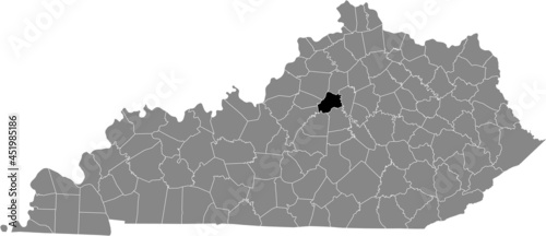 Black highlighted location map of the Anderson County inside gray map of the Federal State of Kentucky, USA