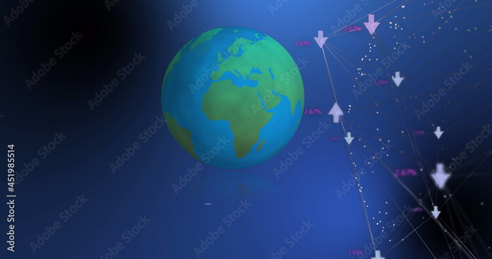 Naklejka premium Image of scopes scanning and planet earth over grid