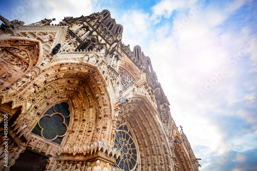 Closeup of the Cathedral Notre-Dame de Reims photo