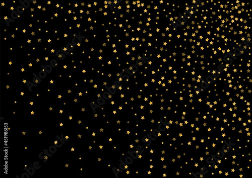Gold Party Confetti Background. Winter Glitter Illustration. Golden Star Template Texture. Dark Sequin Pattern. Gradient Blink Design