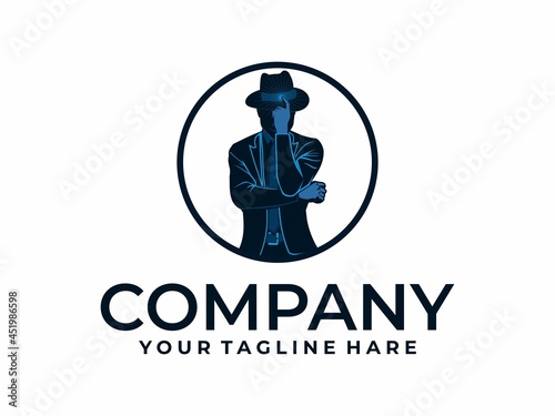 man in hat finds idea logo suitable for stickers and screen printing