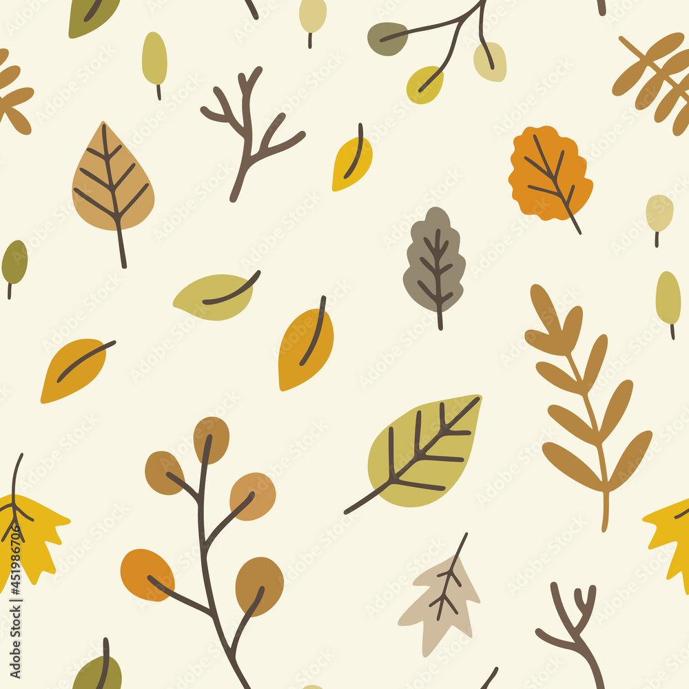 Autumn leafs cute doodle pattern. Seamless texture for textile, fabric, apparel, wrapping, paper, stationery.