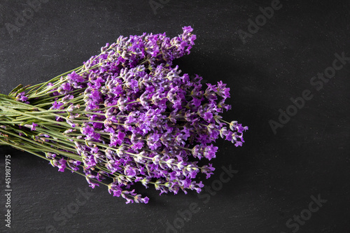 Bunch of lavender flowers isolated on black background