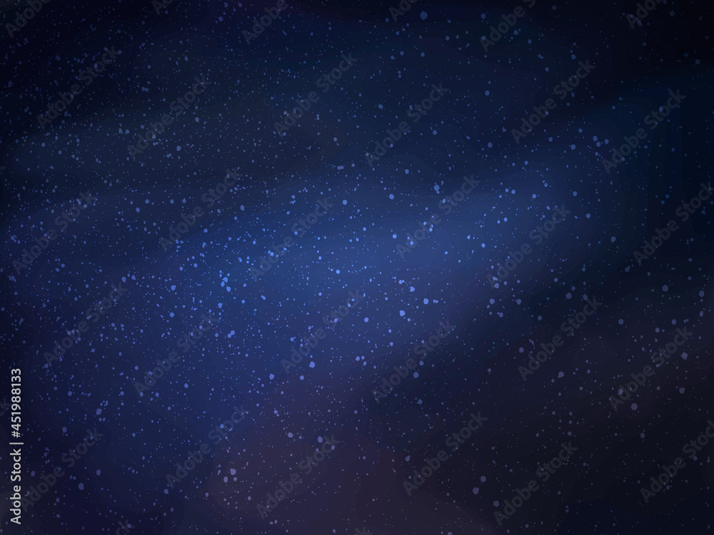 Magic night dark blue sky with sparkling stars. Silver scattered dust. Vector