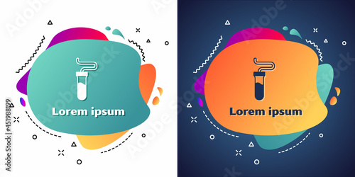 White Test tube and flask chemical laboratory test icon isolated on white and blue background. Laboratory glassware sign. Abstract banner with liquid shapes. Vector
